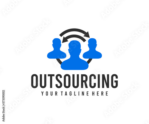 Outsourcing, recruitment business and hr strategy, logo design. Teamwork, distributed team, finance and financial, vector design and illustration