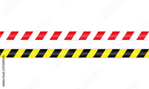 Warning barrier tape red white and yellow black. Tape pole fencing is protects for no entry. Vector on isolated white background. EPS 10