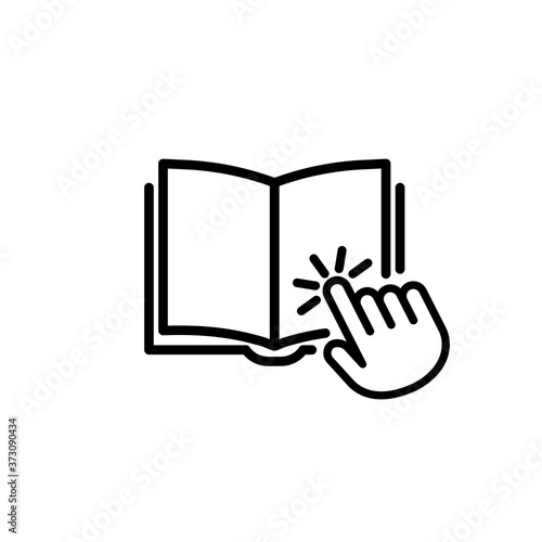 Distant online courses. User manual book with cursor. Internet education. E-learning resources. Vector on isolated white background. EPS 10