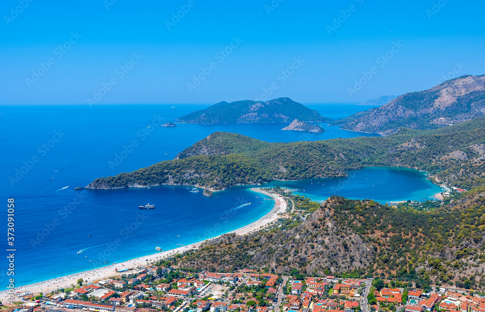Oludeniz Bay coastal view in Fethiye Town of Turkey