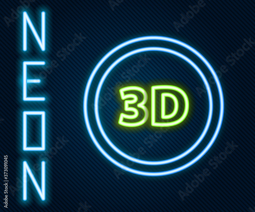 Glowing neon line 3D word icon isolated on black background. Colorful outline concept. Vector Illustration.