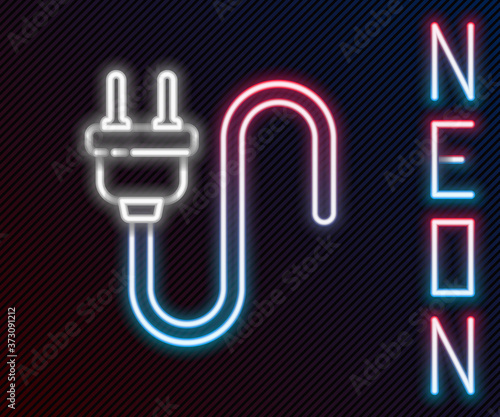 Glowing neon line Electric plug icon isolated on black background. Concept of connection and disconnection of the electricity. Colorful outline concept. Vector Illustration.