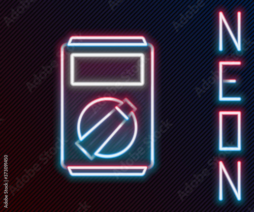 Glowing neon line Ampere meter, multimeter, voltmeter icon isolated on black background. Instruments for measurement of electric current. Colorful outline concept. Vector Illustration.