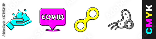 Set Washing hands with soap, Corona virus covid-19 on location, Virus and Positive virus icon. Vector.