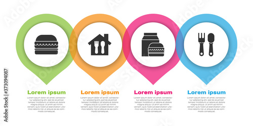 Set Burger, Online ordering and delivery, Online ordering and burger delivery and Fork and spoon. Business infographic template. Vector.