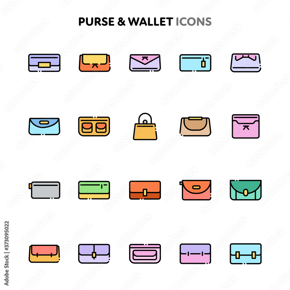 Purse & Wallet Icon Set. Linelo Color Series. Purse & Wallet Icon Set. Linelo Color Series.