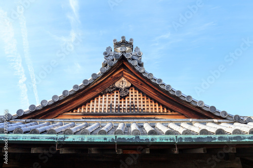 Old traditional Japanese roof gable, Kyoto Imperial Palace, Kyoto, Japan.