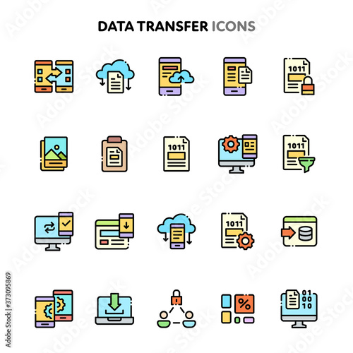 Data transfer Icon Set. Linelo Color Series.
