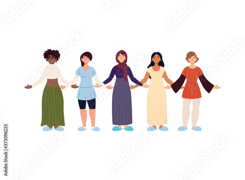 black muslim and indian women cartoons vector design