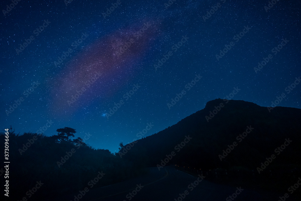 night sky with stars and milky way, Aso, Kumamoto, Japan