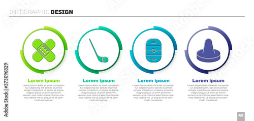 Set Crossed bandage plaster, Ice hockey stick, Ice hockey rink and Mallet for playing air hockey. Business infographic template. Vector.