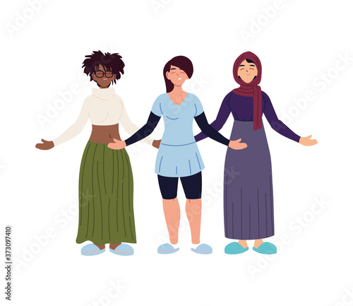 black muslim and black hair women cartoons vector design