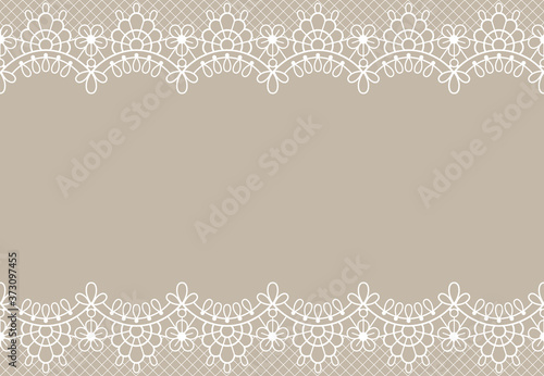 Lace background. Luxury floral lace borders ornate design element with place for text. Wedding, birthday or certificate vector texture. Decorative romantic element with details on beige
