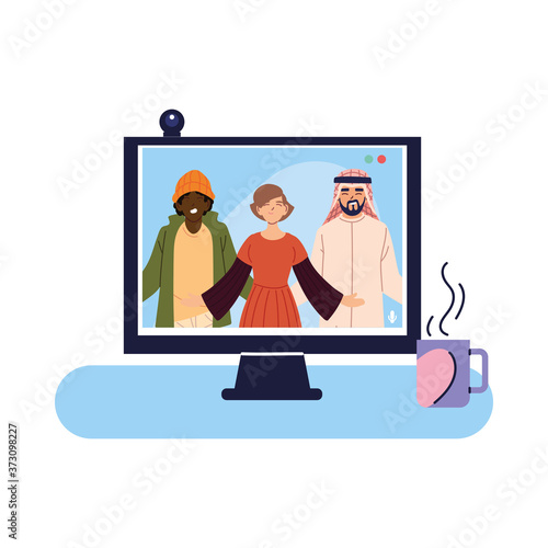 woman black and arabish men cartoons in computer vector design