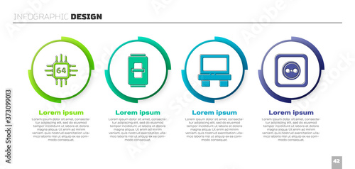 Set Processor with microcircuits CPU, Electric light switch, Fuse and Electrical outlet. Business infographic template. Vector.