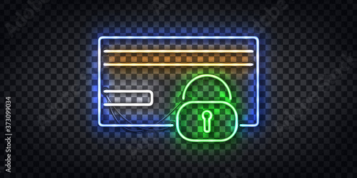 Vector realistic isolated neon sign of Credit Card protection and safety frame logo for template decoration and layout background. Concept of fraud and security.