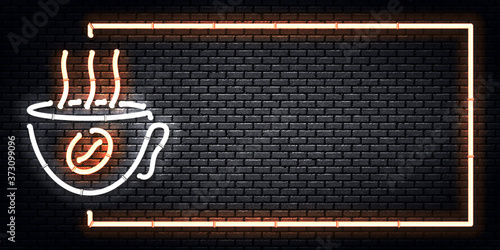 Vector realistic isolated neon sign of Coffee frame logo for template decoration and covering on the wall background. Concept of cafe and coffee shop.
