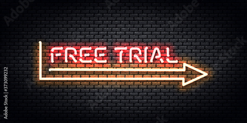 Vector realistic isolated neon sign of Free Trial frame logo for template decoration and layout covering on the wall background.
