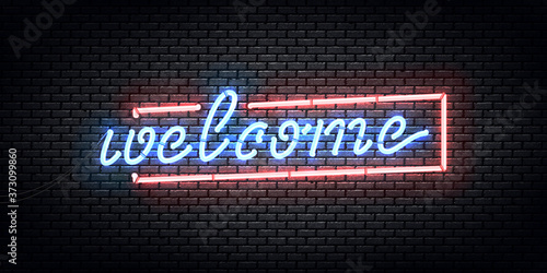 Vector realistic isolated neon sign of Welcome logo for decoration and covering on the wall background.
