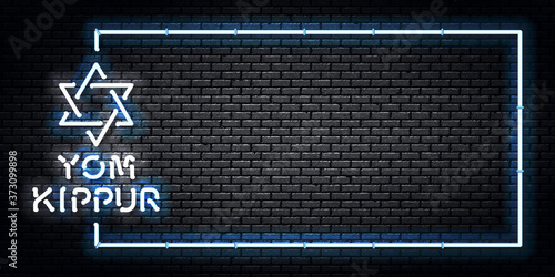 Vector realistic isolated neon sign of Yom Kippur frame logo for template decoration and covering on the wall background.

