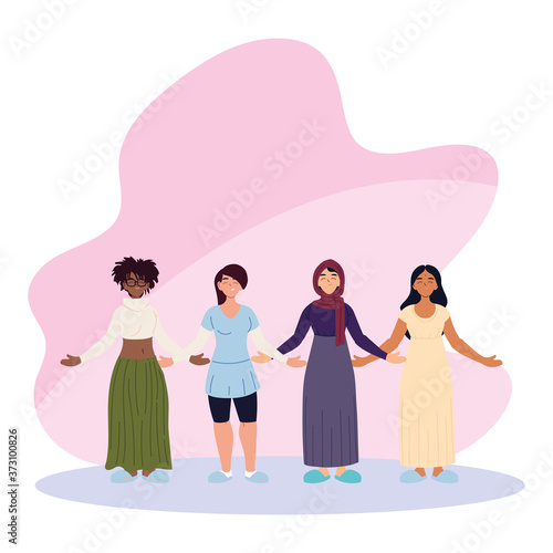 black muslim and indian women cartoons vector design