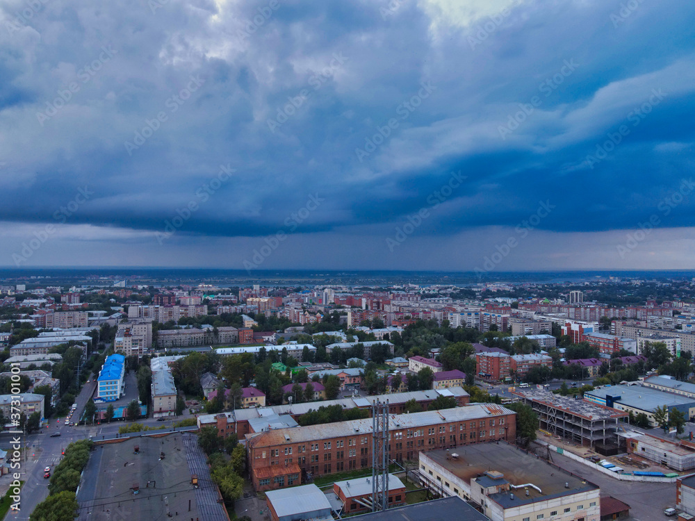 Rainy sky over a Siberian city