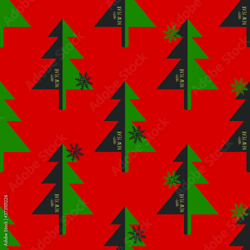 Seamless New Year's pattern of fir trees and snowflakes. Vector stock illustration eps10