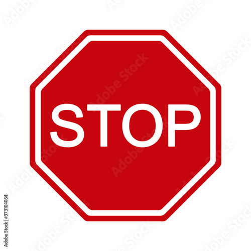 Red stop vector sign. Prohibition icon. Traffic and road symbol logo. Isolated on white background.