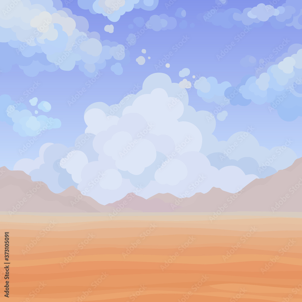 background of cartoon dusty desert and sky with clouds