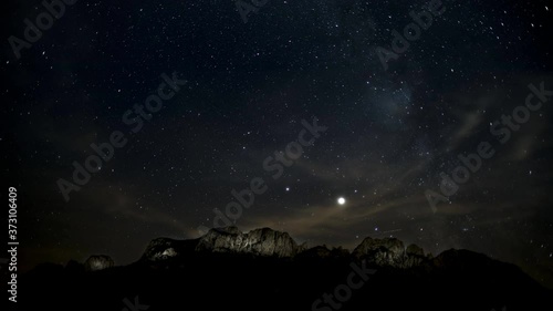 nightscape, night full of stars, Kampenwand with Milkywayand transit of Jupiter and Saturn, Bavaria, Germany