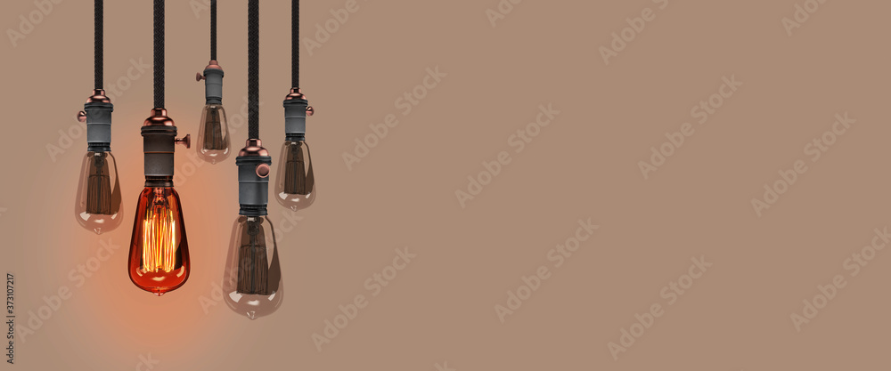 Naklejka premium vintage retro edison hängelampe oder seillampe als horizontaler banner hintergrund