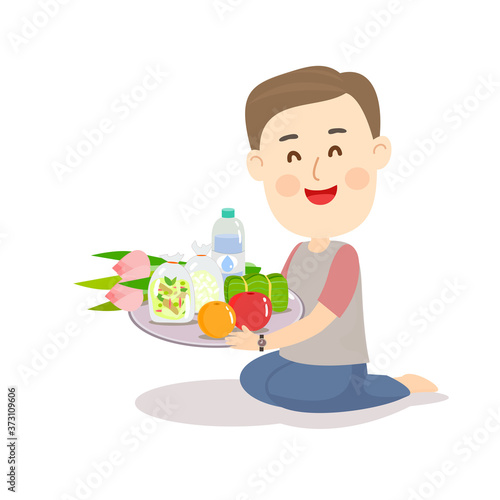 Caetoon  give alms buddhist monk 