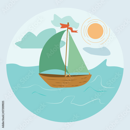 Sail boat in the sea icon. Vector illustration