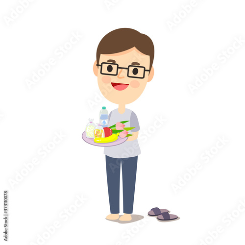 Cartoon give alms buddhist monk 