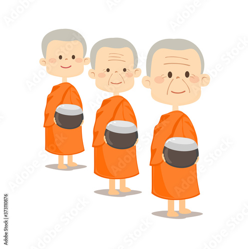  Cartoon give alms buddhist monk 