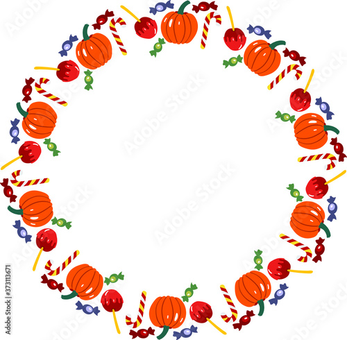 Colored round frame halloween, wreath, decorative design, vector illustration