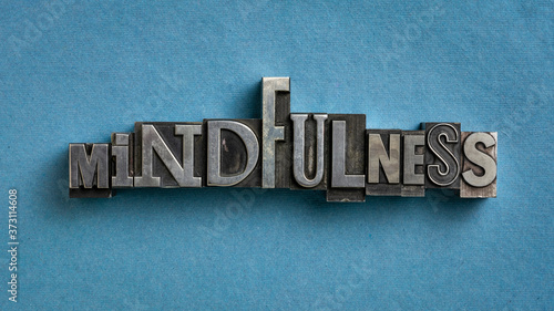 фотографія mindfulness word abstract or banner - awareness concept - text in vintage letter