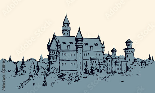 Famous German castle. Vector drawing