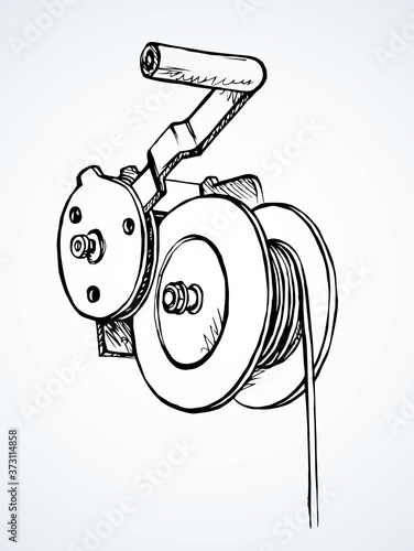 Winch for lifting loads. Vector drawing