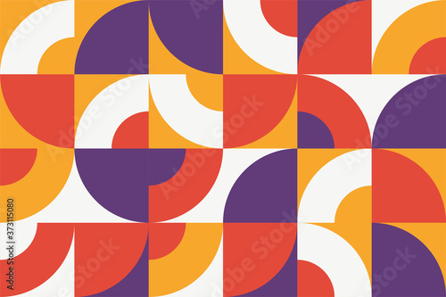Modular primitive shapes bauhaus memphis mosaic. Cool vector retro minimalist geometric background in limited color palette