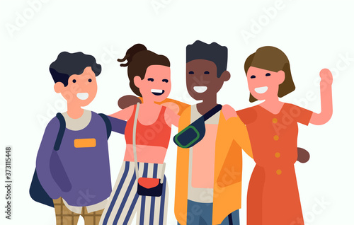 Group of university classmates standing together vector concept. Youth friendship and student community themed illustration in trendy flat style