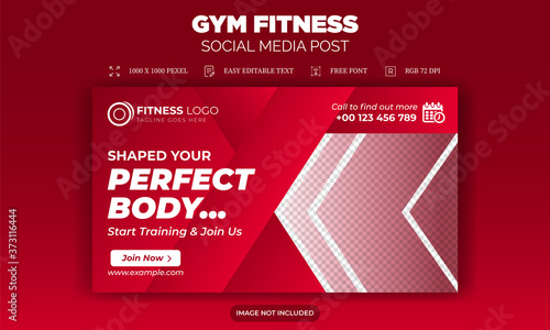 Fitness social media post or work out banner or gym social media template or sport banner template or fitness and gym social media banner template or promotional banner for social media post design