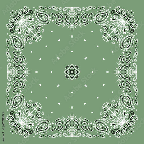 Bandana Paisley Ornament Design with Cannabis Leaf