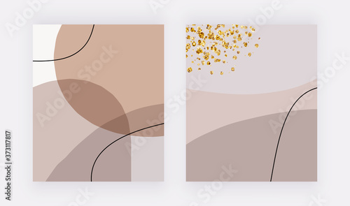 Abstract mid century design covers with nude and brown shapes, lines 

