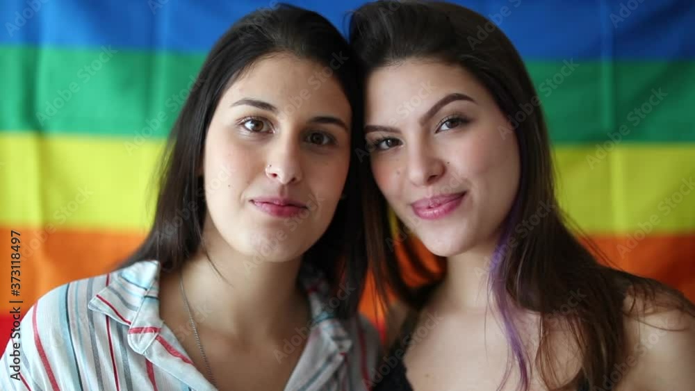 Lesbian couple portrait smiling. Two LGBT pride girlfriends Lesbian couple portrait smiling. Two LGBT pride girlfriends