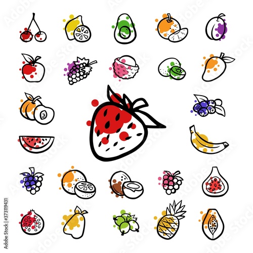 Doodle fruits collection, 25 colorful elements