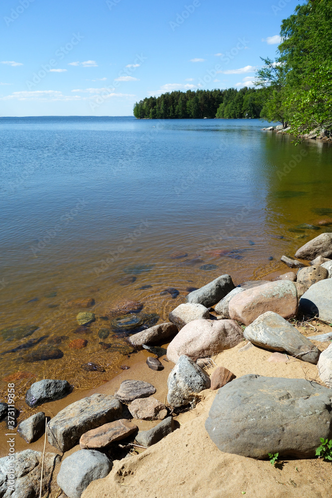 Obraz premium View on the lake in southern Finland summer, great place for fishing, hiking, boating, and other sports!