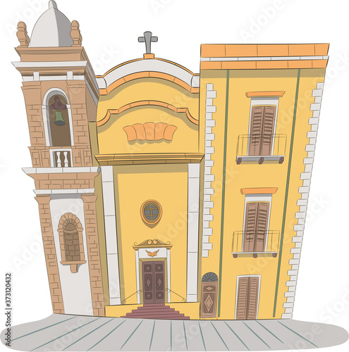 The old Italian yellow Catholic church in Castellammare del Golfo.