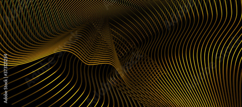 Abstract composition with Golden lines for the background. Visual effect. 3D rendering.