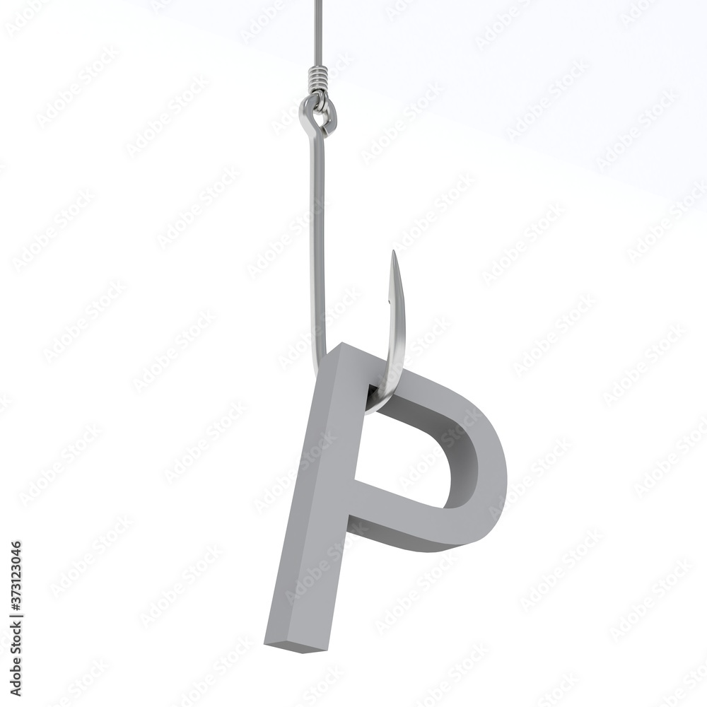 3D illustration of letter caught on a fish hook 3D illustration of letter caught on a fish hook
